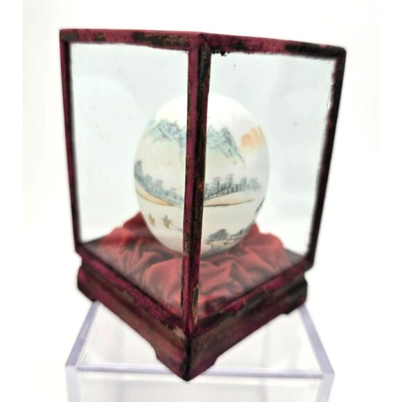 Hand-Painted Decorative Egg In Glass Display Case Scenic Landscape Design je209 - Picture 4 of 8
